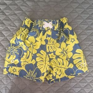 Op Blue and Yellow Greenish  Floral Swim Shorts, 18 months